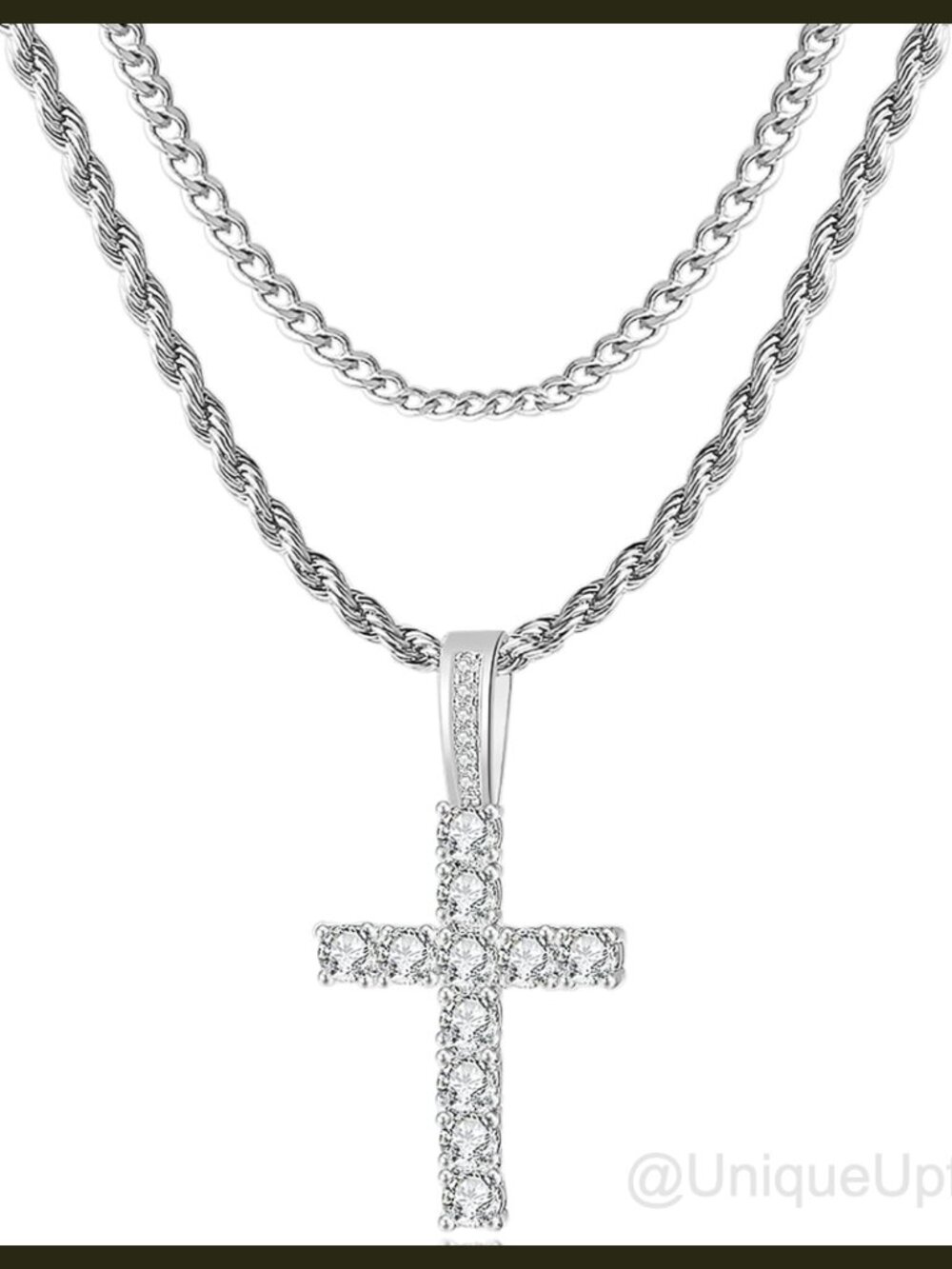 Men's Cross Necklace Cuban Link Rope Chain 14K Gold Plated Stainless Steel